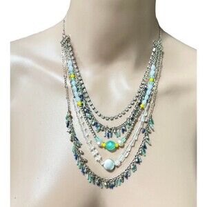 ANN TAYLOR LOFT Layered Silver Bead Necklace